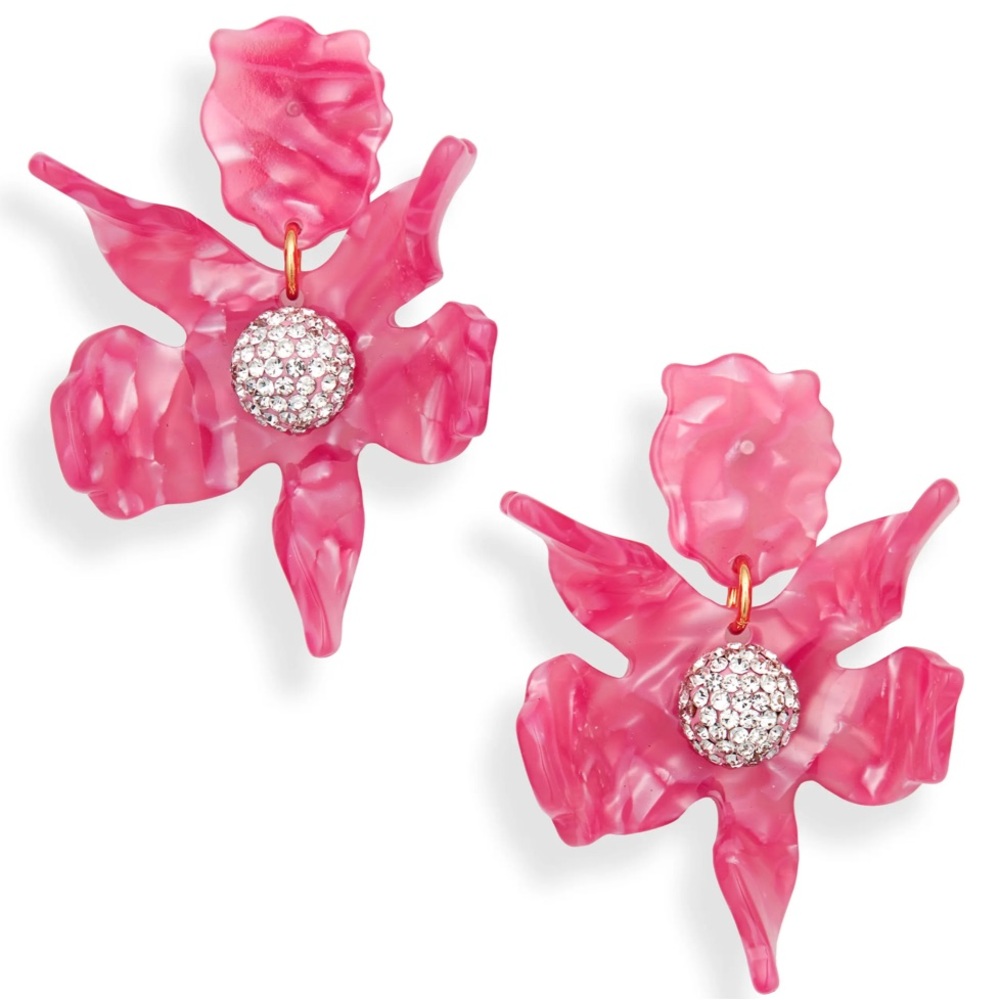 Lele Sadoughi Small Crystal Lily Earrings in Pink Lemonade